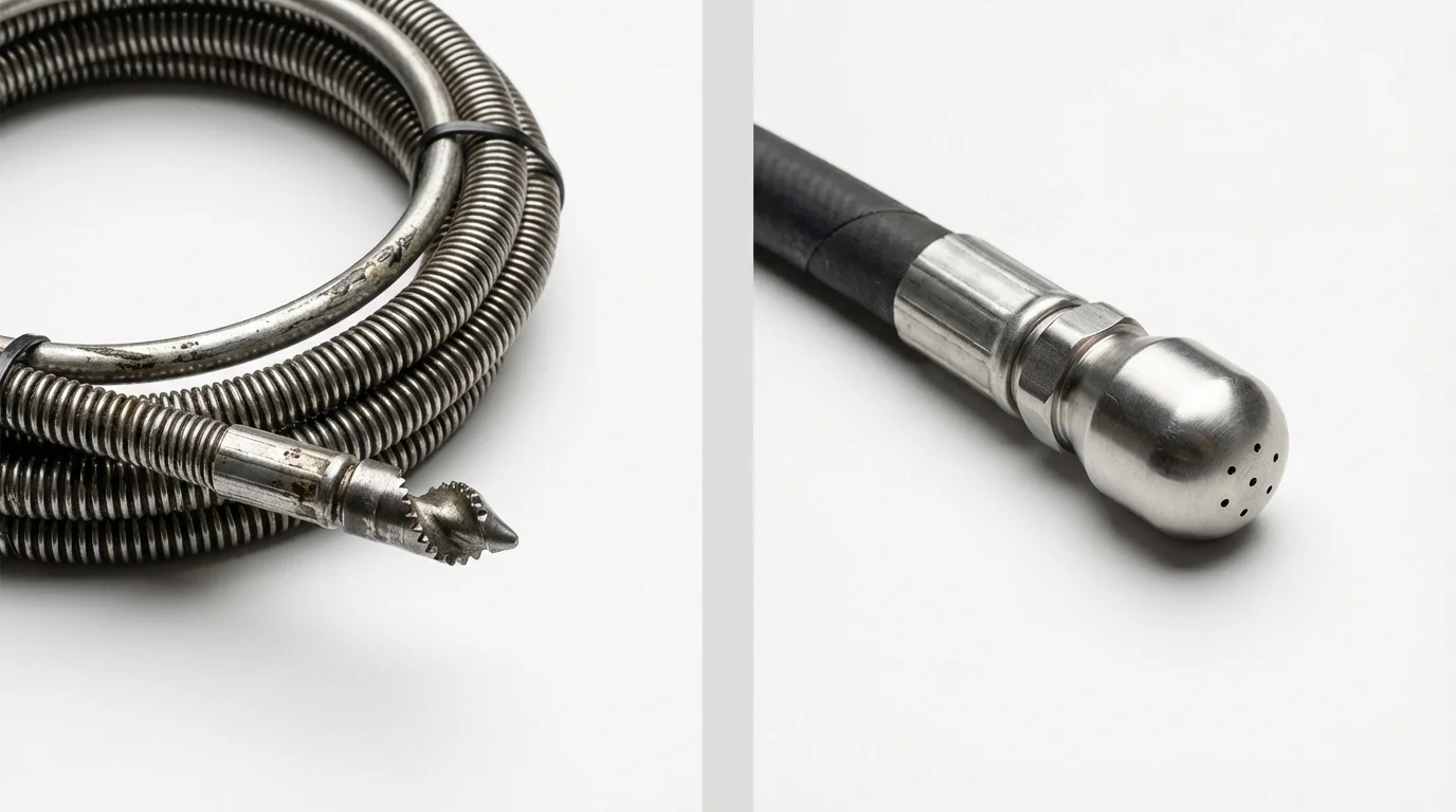 Drain snake cable and hydro jetting nozzle used for drain cleaning in Glen Ridge, NJ