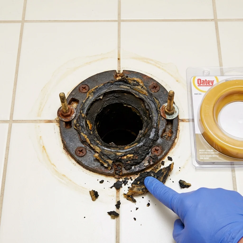 Failed wax ring showing water seepage at the base of a toilet in a Glen Ridge, NJ home